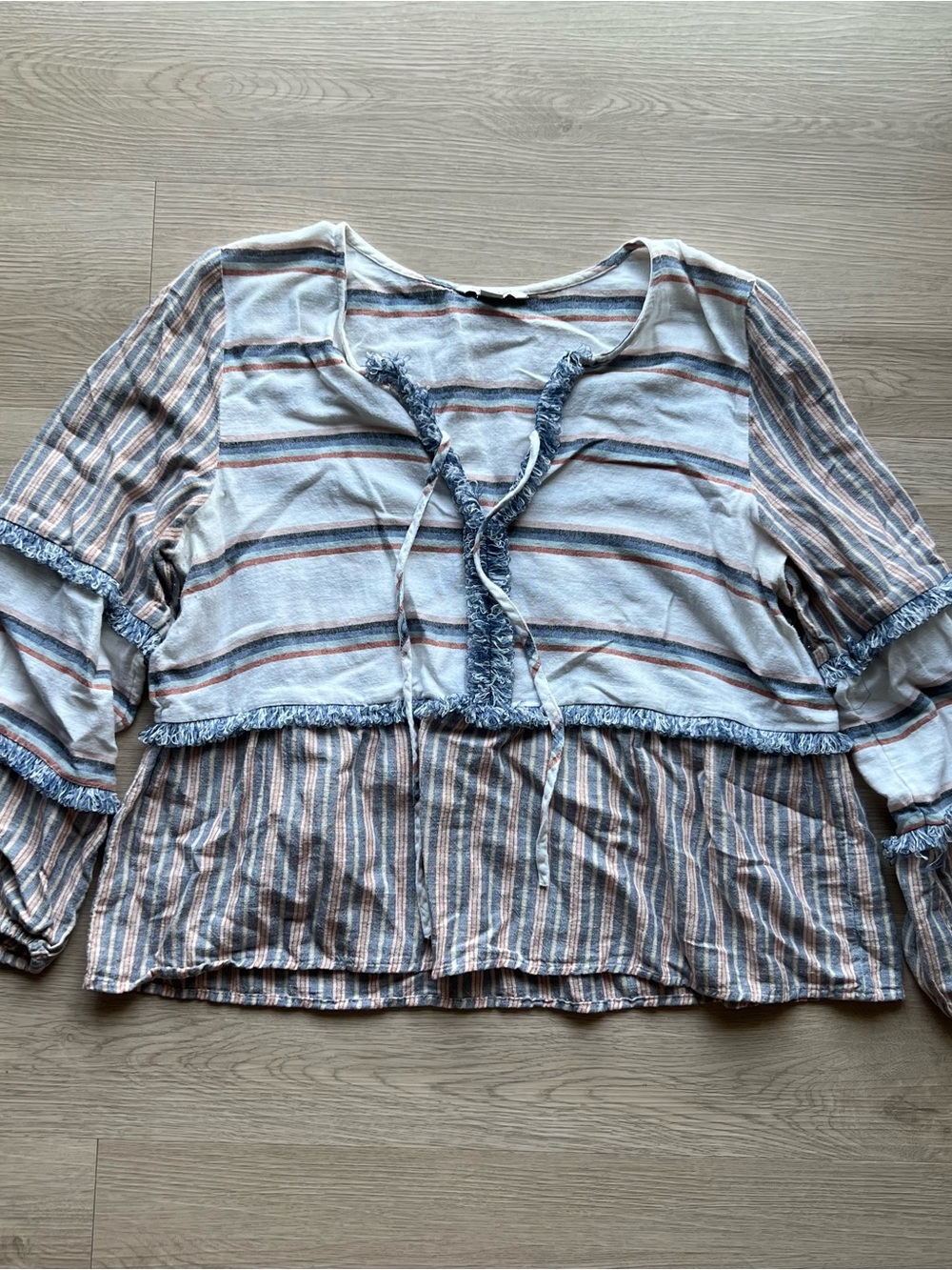 Light Blue Striped Peasant Blouse - Boho Women's Top